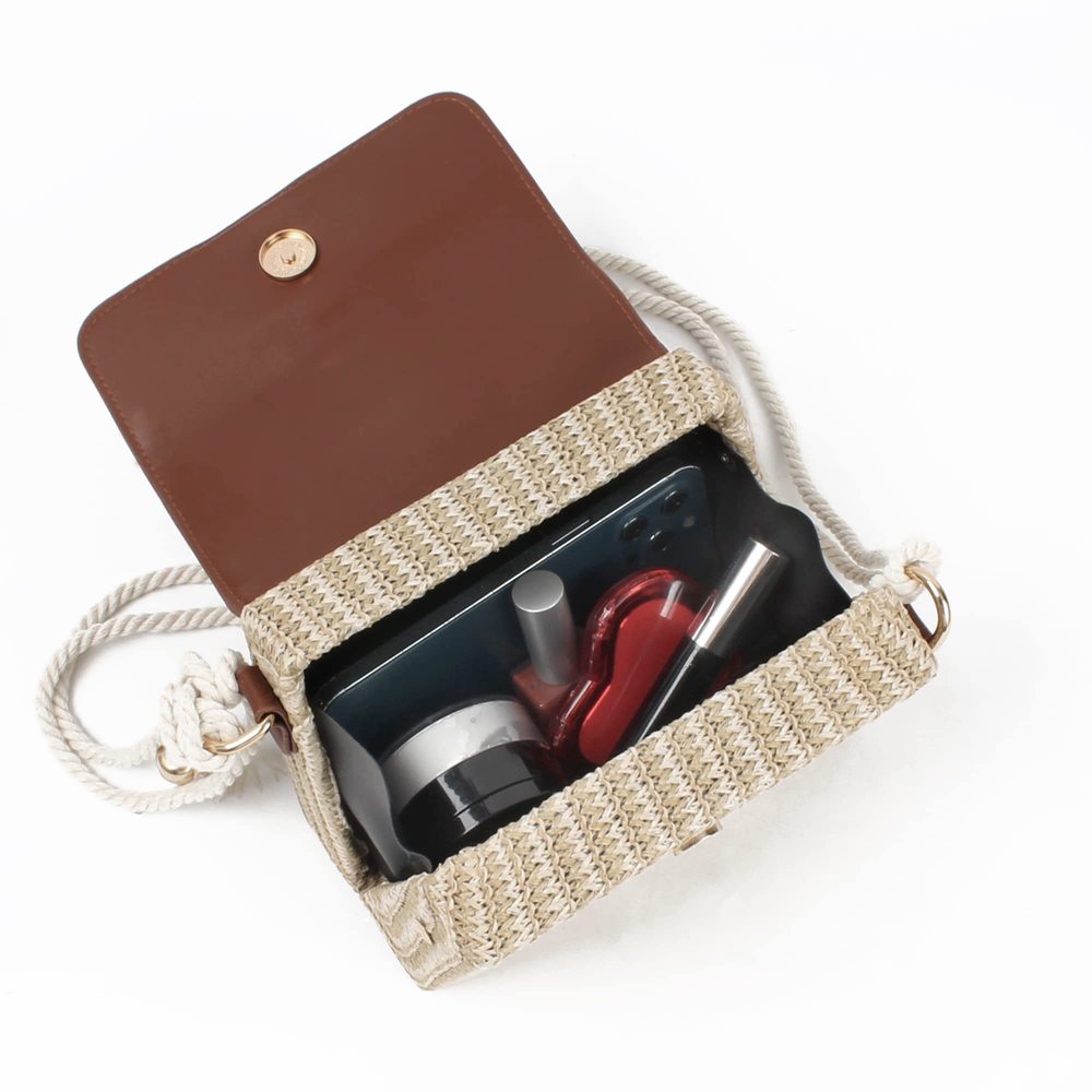 Mini Braided Tassels Straw Woven Cross-Body Bag Pu Leather Flap B) - Picture 5 of 7